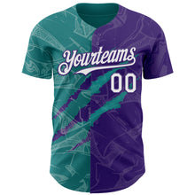 Charger l'image dans la galerie, Custom Graffiti Pattern White Purple-Teal 3D Scratch Authentic Baseball Jersey