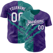 Charger l'image dans la galerie, Custom Graffiti Pattern White Purple-Teal 3D Scratch Authentic Baseball Jersey