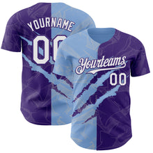 Load image into Gallery viewer, Custom Graffiti Pattern White Purple-Light Blue 3D Scratch Authentic Baseball Jersey