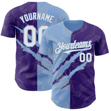 Charger l'image dans la galerie, Custom Graffiti Pattern White Purple-Light Blue 3D Scratch Authentic Baseball Jersey