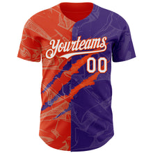 Charger l'image dans la galerie, Custom Graffiti Pattern White Purple-Orange 3D Scratch Authentic Baseball Jersey