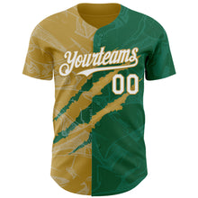 Charger l'image dans la galerie, Custom Graffiti Pattern White Kelly Green-Old Gold 3D Scratch Authentic Baseball Jersey