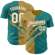 Загрузить изображение в средство просмотра галереи, Custom Graffiti Pattern White Teal-Old Gold 3D Scratch Authentic Baseball Jersey