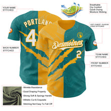 Загрузить изображение в средство просмотра галереи, Custom Graffiti Pattern White Teal-Gold 3D Scratch Authentic Baseball Jersey