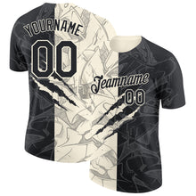 Laden Sie das Bild in den Galerie-Viewer, Custom Graffiti Pattern Black-Cream Scratch 3D Performance T-Shirt