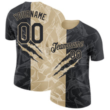 Laden Sie das Bild in den Galerie-Viewer, Custom Graffiti Pattern Black-Vegas Gold Scratch 3D Performance T-Shirt