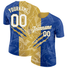 Laden Sie das Bild in den Galerie-Viewer, Custom Graffiti Pattern White Royal-Old Gold Scratch 3D Performance T-Shirt