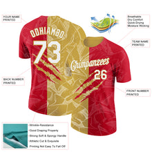 Laden Sie das Bild in den Galerie-Viewer, Custom Graffiti Pattern White Red-Old Gold Scratch 3D Performance T-Shirt