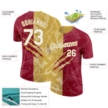 Laden Sie das Bild in den Galerie-Viewer, Custom Graffiti Pattern White Crimson-Old Gold Scratch 3D Performance T-Shirt