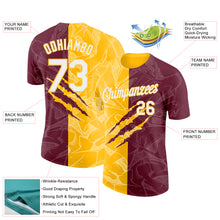 Laden Sie das Bild in den Galerie-Viewer, Custom Graffiti Pattern White Burgundy-Gold Scratch 3D Performance T-Shirt