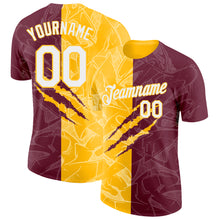 Laden Sie das Bild in den Galerie-Viewer, Custom Graffiti Pattern White Burgundy-Gold Scratch 3D Performance T-Shirt