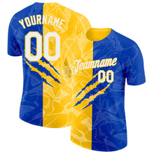 Laden Sie das Bild in den Galerie-Viewer, Custom Graffiti Pattern White Thunder Blue-Yellow Scratch 3D Performance T-Shirt