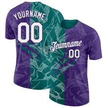 Charger l'image dans la galerie, Custom Graffiti Pattern White Purple-Teal Scratch 3D Performance T-Shirt