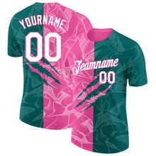 Charger l'image dans la galerie, Custom Graffiti Pattern White Teal-Pink Scratch 3D Performance T-Shirt