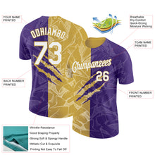 Charger l'image dans la galerie, Custom Graffiti Pattern White Purple-Old Gold Scratch 3D Performance T-Shirt