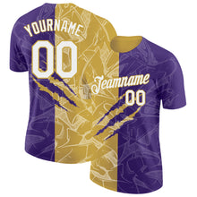Charger l'image dans la galerie, Custom Graffiti Pattern White Purple-Old Gold Scratch 3D Performance T-Shirt