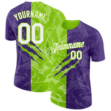 Charger l'image dans la galerie, Custom Graffiti Pattern White Purple-Neon Green Scratch 3D Performance T-Shirt
