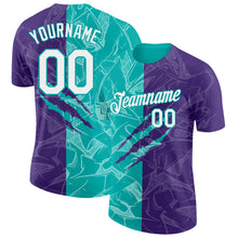 Charger l'image dans la galerie, Custom Graffiti Pattern White Purple-Aqua Scratch 3D Performance T-Shirt
