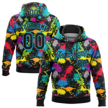 Load image into Gallery viewer, Custom Stitched Graffiti Pattern Black-Lakes Blue 3D Splash Grunge Art Sports Pullover Sweatshirt Hoodie