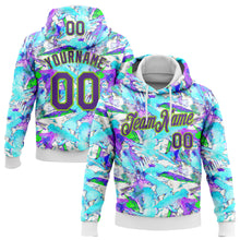 Load image into Gallery viewer, Custom Stitched Graffiti Pattern Purple-Neon Green 3D Watercolor Grunge Art Sports Pullover Sweatshirt Hoodie