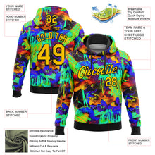 Load image into Gallery viewer, Custom Stitched Graffiti Pattern Yellow-Black 3D Watercolor Grunge Art Sports Pullover Sweatshirt Hoodie
