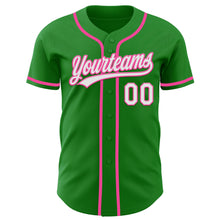 Load image into Gallery viewer, Custom Grass Green White-Pink Authentic Baseball Jersey