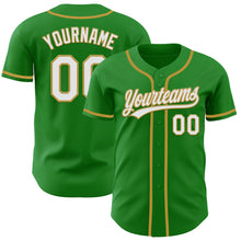 Load image into Gallery viewer, Custom Grass Green White-Old Gold Authentic Baseball Jersey