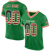 Charger l'image dans la galerie, Custom Grass Green Vintage USA Flag Cream-Red Mesh Authentic Throwback Football Jersey