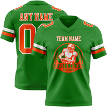 Load image into Gallery viewer, Custom Grass Green Orange-White Authentic Football Jersey