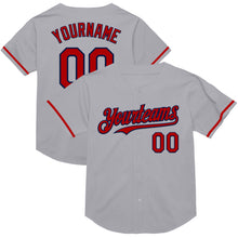 Laden Sie das Bild in den Galerie-Viewer, Custom Gray Red-Navy Mesh Authentic Throwback Baseball Jersey