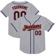 Laden Sie das Bild in den Galerie-Viewer, Custom Gray Navy-Orange Mesh Authentic Throwback Baseball Jersey