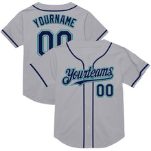 Laden Sie das Bild in den Galerie-Viewer, Custom Gray Navy-Teal Mesh Authentic Throwback Baseball Jersey