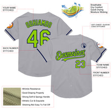 Laden Sie das Bild in den Galerie-Viewer, Custom Gray Neon Green-Navy Mesh Authentic Throwback Baseball Jersey