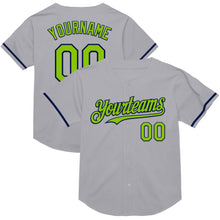 Laden Sie das Bild in den Galerie-Viewer, Custom Gray Neon Green-Navy Mesh Authentic Throwback Baseball Jersey