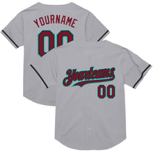 Laden Sie das Bild in den Galerie-Viewer, Custom Gray Crimson Black-Aqua Mesh Authentic Throwback Baseball Jersey