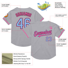 Laden Sie das Bild in den Galerie-Viewer, Custom Gray Light Blue Black-Pink Mesh Authentic Throwback Baseball Jersey