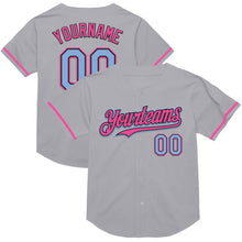 Laden Sie das Bild in den Galerie-Viewer, Custom Gray Light Blue Black-Pink Mesh Authentic Throwback Baseball Jersey