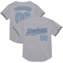 Laden Sie das Bild in den Galerie-Viewer, Custom Gray Light Blue-Steel Gray Mesh Authentic Throwback Baseball Jersey