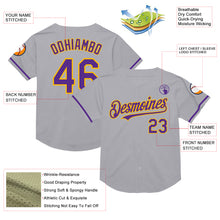 Laden Sie das Bild in den Galerie-Viewer, Custom Gray Purple-Gold Mesh Authentic Throwback Baseball Jersey