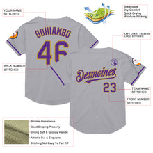 Laden Sie das Bild in den Galerie-Viewer, Custom Gray Purple-Old Gold Mesh Authentic Throwback Baseball Jersey