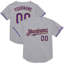 Laden Sie das Bild in den Galerie-Viewer, Custom Gray Purple-Old Gold Mesh Authentic Throwback Baseball Jersey