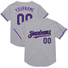 Laden Sie das Bild in den Galerie-Viewer, Custom Gray Purple-Black Mesh Authentic Throwback Baseball Jersey