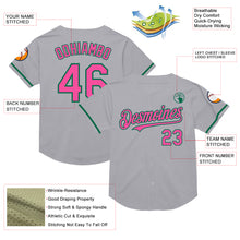Laden Sie das Bild in den Galerie-Viewer, Custom Gray Pink-Kelly Green Mesh Authentic Throwback Baseball Jersey