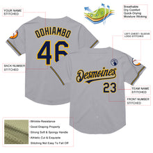 Load image into Gallery viewer, Custom Gray Navy-Gold Mesh Authentic Throwback Baseball Jersey