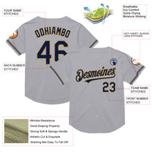 Laden Sie das Bild in den Galerie-Viewer, Custom Gray Navy-Old Gold Mesh Authentic Throwback Baseball Jersey