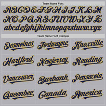 Laden Sie das Bild in den Galerie-Viewer, Custom Gray Navy-Old Gold Mesh Authentic Throwback Baseball Jersey