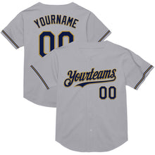 Laden Sie das Bild in den Galerie-Viewer, Custom Gray Navy-Old Gold Mesh Authentic Throwback Baseball Jersey