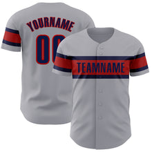 Laden Sie das Bild in den Galerie-Viewer, Custom Gray Navy-Red Authentic Baseball Jersey