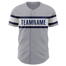 Load image into Gallery viewer, Custom Gray Navy-White Authentic Baseball Jersey