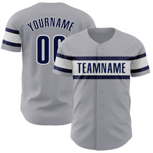 Load image into Gallery viewer, Custom Gray Navy-White Authentic Baseball Jersey
